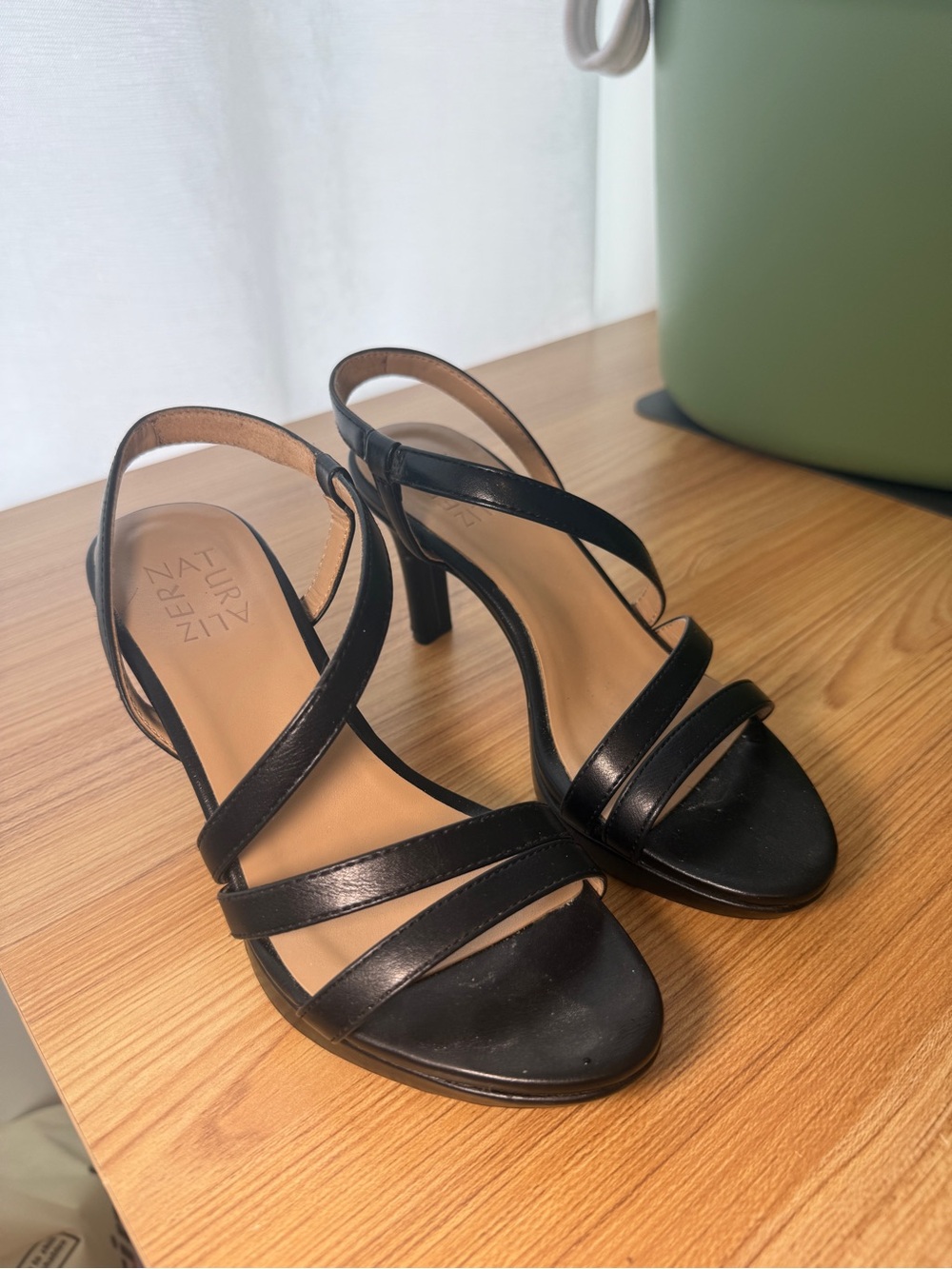 Naturalizer Black Leather Strappy Slingback Heels